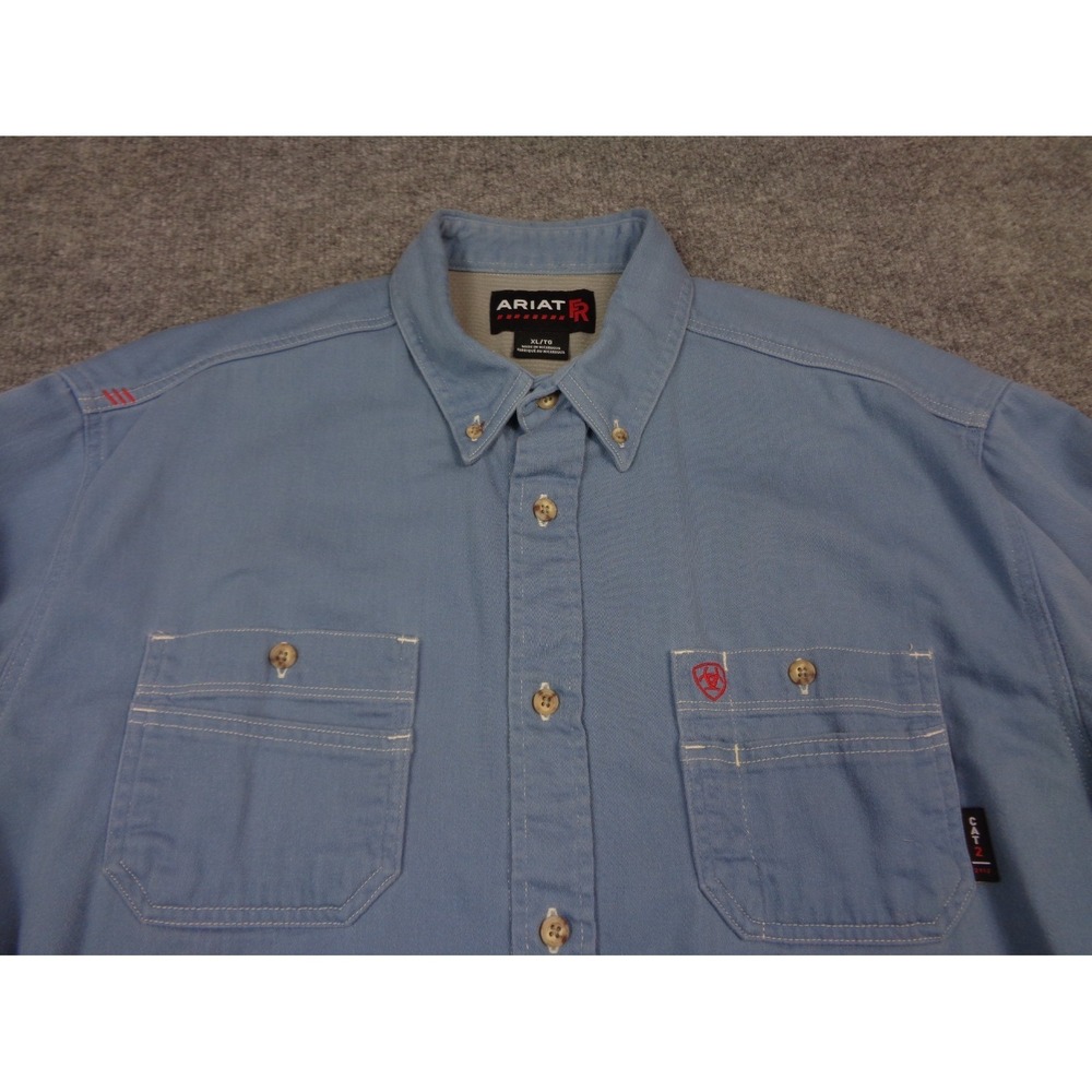 Ariat FR Shirt Mens XL Blue Workwear Long Sleeve Button Work Flame Resistant - Picture 4 of 11